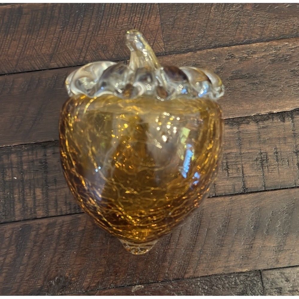 Large Pier 1 Amber Crackle Glass Acorn Art Glass Decor 5" Heavy
